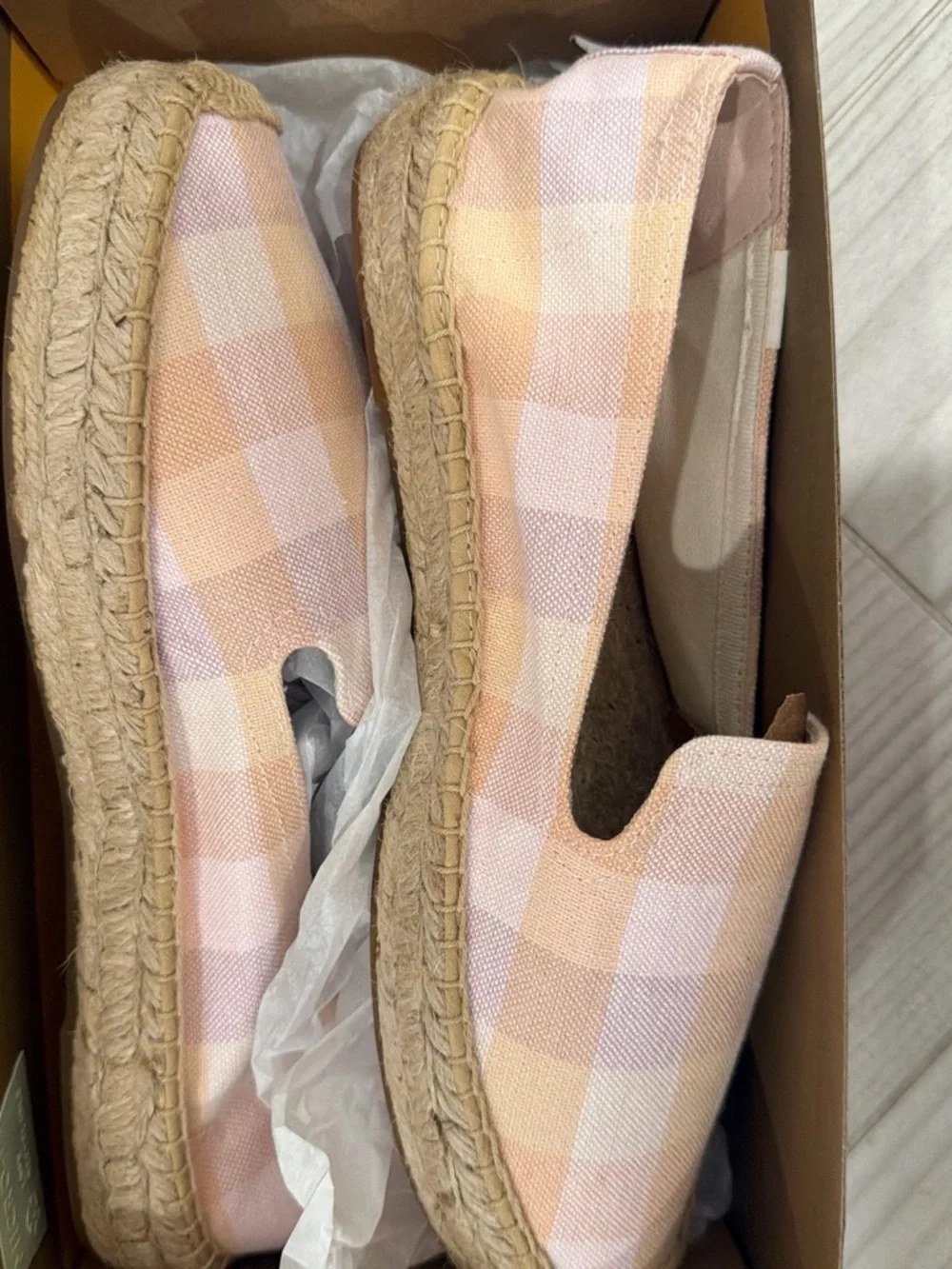 Soludos Pink and Cream Plaid Espadrille Slip-On